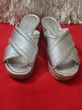 Donald J Pliner Savee Wedge Slide Sandals in Metallic Silver -